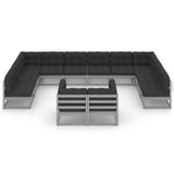 12 Piece Garden Lounge Set with Cushions Grey Solid Pinewood - Side View