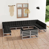 12 Piece Garden Lounge Set with Cushions Grey Solid Pinewood