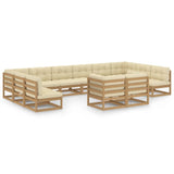 12 Piece Garden Lounge Set&Cushions Honey Brown Solid Pinewood - Front View