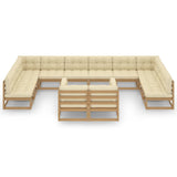12 Piece Garden Lounge Set&Cushions Honey Brown Solid Pinewood - Side View