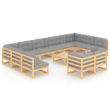 13 Piece Garden Lounge Set with Cushions Solid Pinewood - Front View