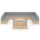 13 Piece Garden Lounge Set with Cushions Solid Pinewood - Side View