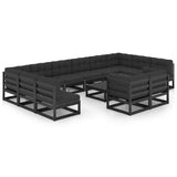13 Piece Garden Lounge Set with Cushions Black Solid Pinewood