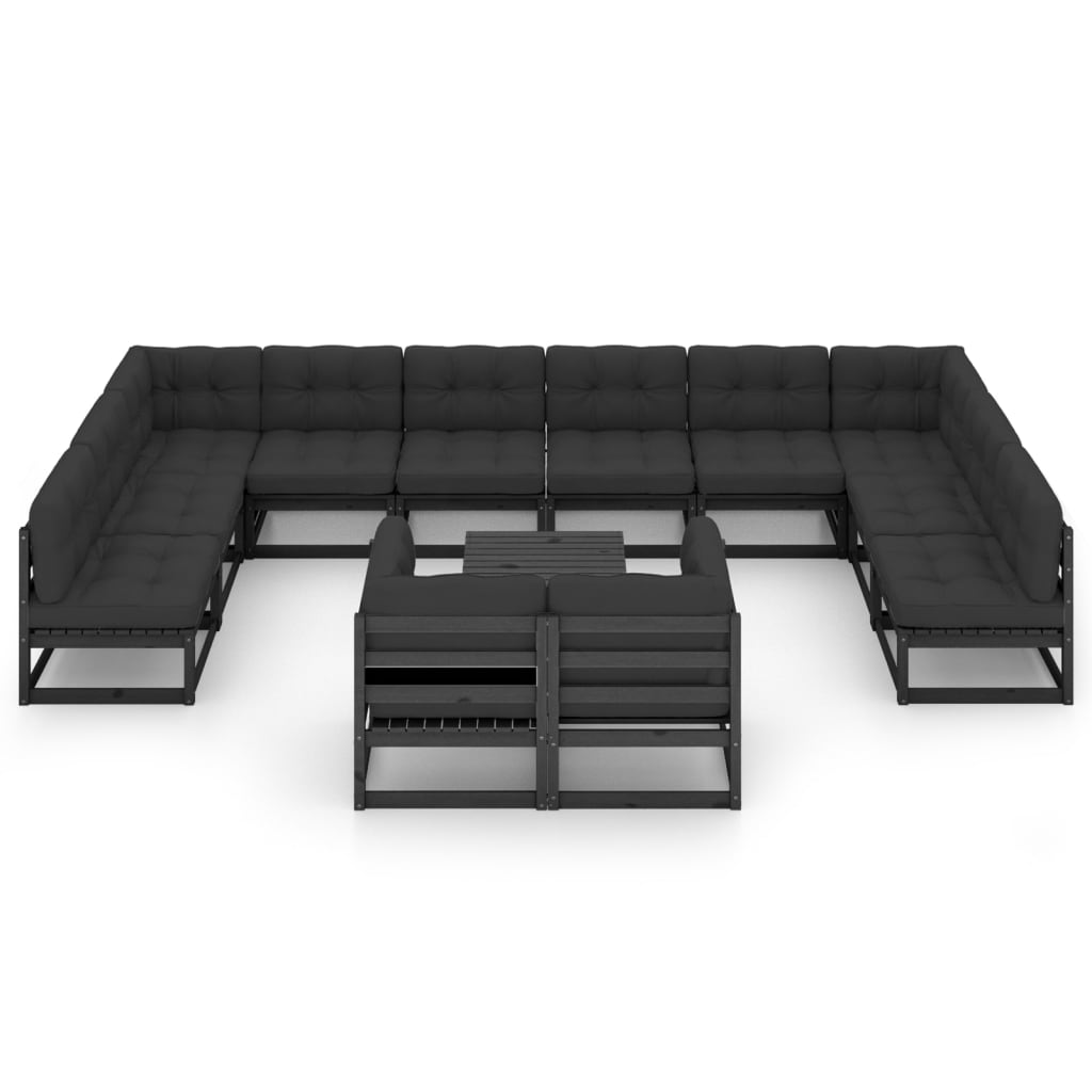 13 Piece Garden Lounge Set with Cushions Black Solid Pinewood