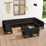 13 Piece Garden Lounge Set with Cushions Black Solid Pinewood