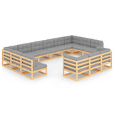 13 Piece Garden Lounge Set with Cushions Solid Pinewood - Front View