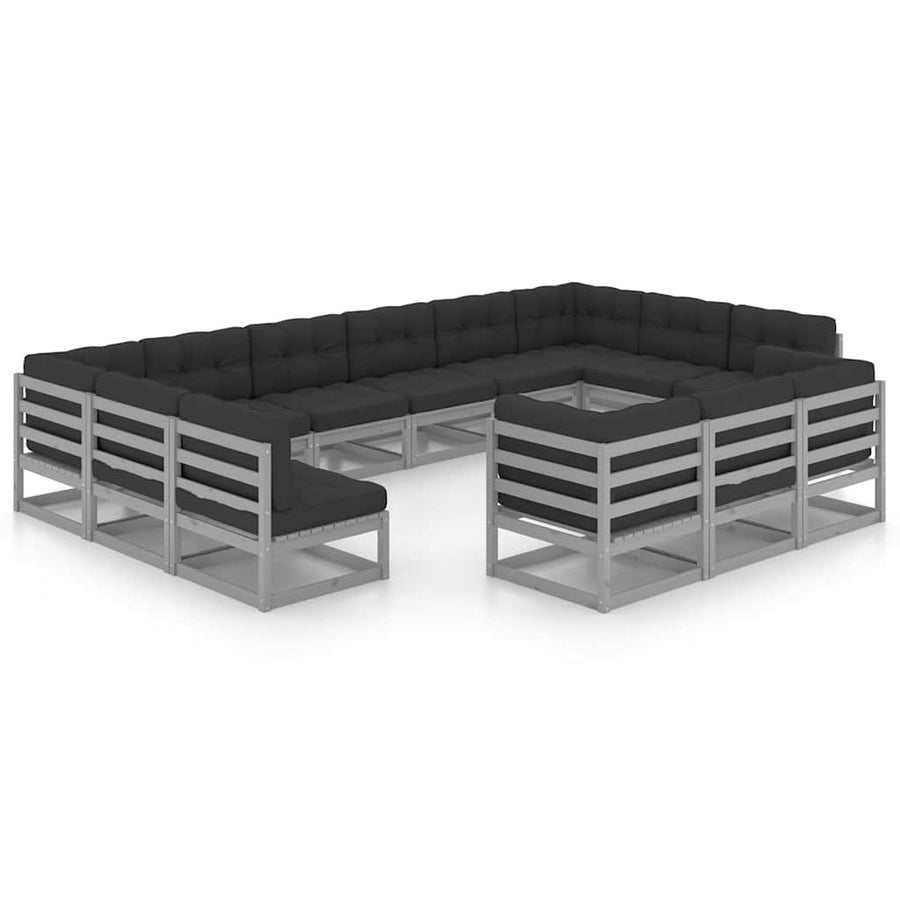 13 Piece Garden Lounge Set with Cushions Grey Solid Pinewood