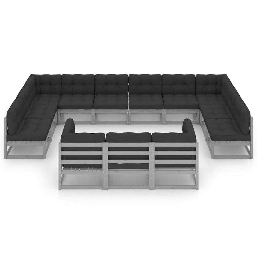 13 Piece Garden Lounge Set with Cushions Grey Solid Pinewood