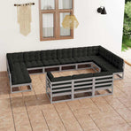13 Piece Garden Lounge Set with Cushions Grey Solid Pinewood