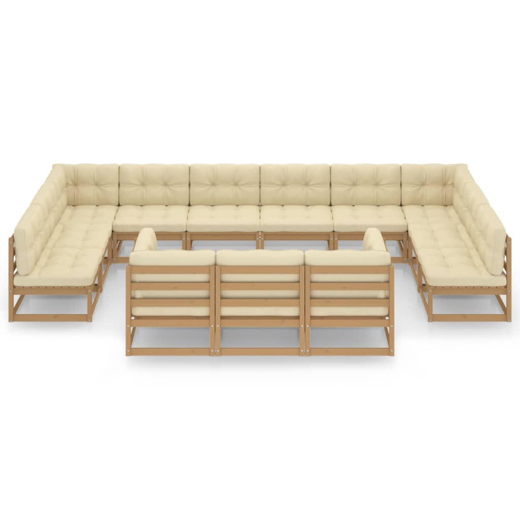13 Piece Garden Lounge Set&Cushions Honey Brown Solid Pinewood