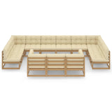 13 Piece Garden Lounge Set&Cushions Honey Brown Solid Pinewood - Side View