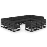 13 Piece Garden Lounge Set with Cushions Black Solid Pinewood