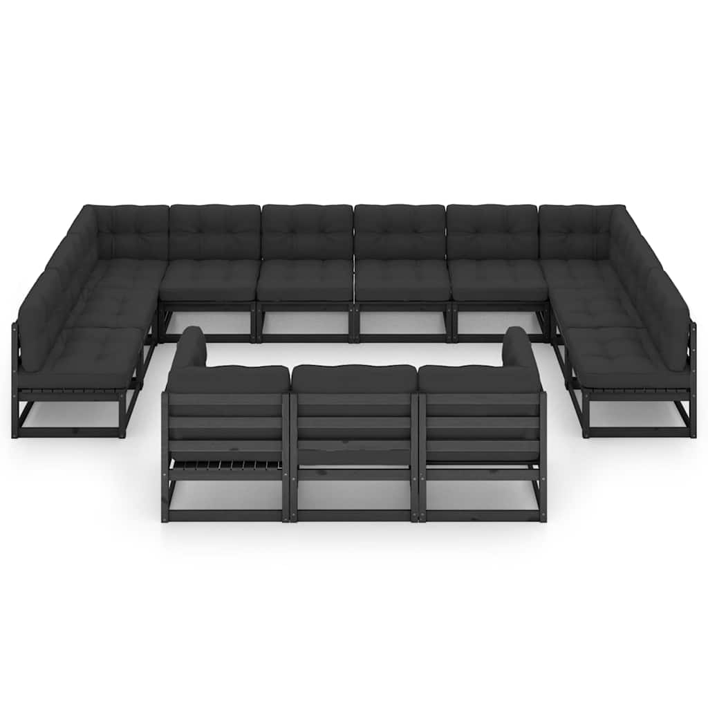 13 Piece Garden Lounge Set with Cushions Black Solid Pinewood