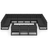 13 Piece Garden Lounge Set with Cushions Black Solid Pinewood