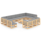 14 Piece Garden Lounge Set with Cushions Solid Pinewood - Front View