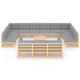 14 Piece Garden Lounge Set with Cushions Solid Pinewood - Side View