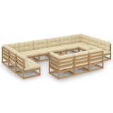 14 Piece Garden Lounge Set&Cushions Honey Brown Solid Pinewood - Front View