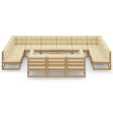 14 Piece Garden Lounge Set&Cushions Honey Brown Solid Pinewood - Side View