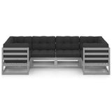 6 Piece Garden Lounge Set with Cushions Grey Solid Pinewood
