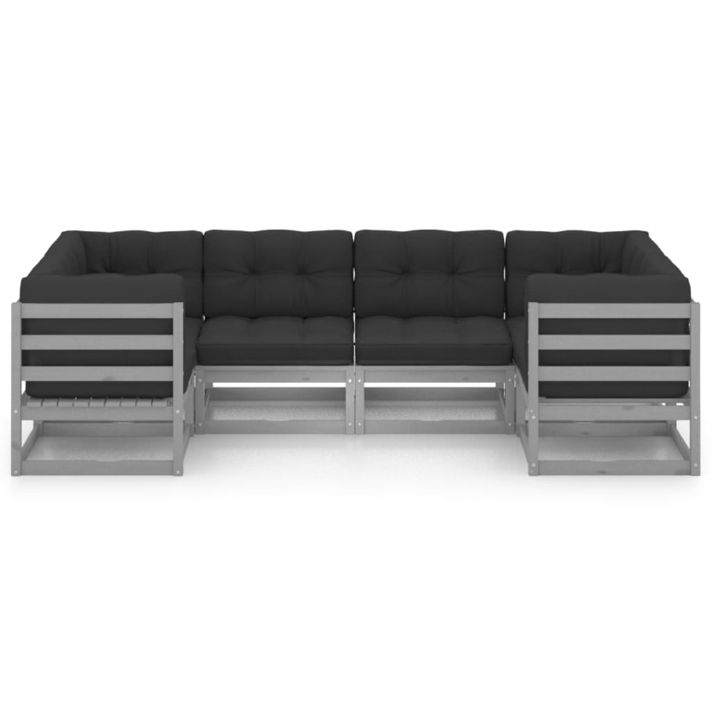 6 Piece Garden Lounge Set with Cushions Grey Solid Pinewood