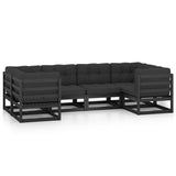 6 Piece Garden Lounge Set with Cushions Black Solid Pinewood - Front View