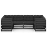 6 Piece Garden Lounge Set with Cushions Black Solid Pinewood - Side View