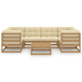 7 Piece Garden Lounge Set&Cushions Honey Brown Solid Pinewood - Low Angle