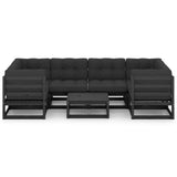 7 Piece Garden Lounge Set with Cushions Black Solid Pinewood - Low Angle