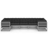 7 Piece Garden Lounge Set with Cushions Grey Solid Pinewood - Side View