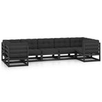 7 Piece Garden Lounge Set with Cushions Black Solid Pinewood