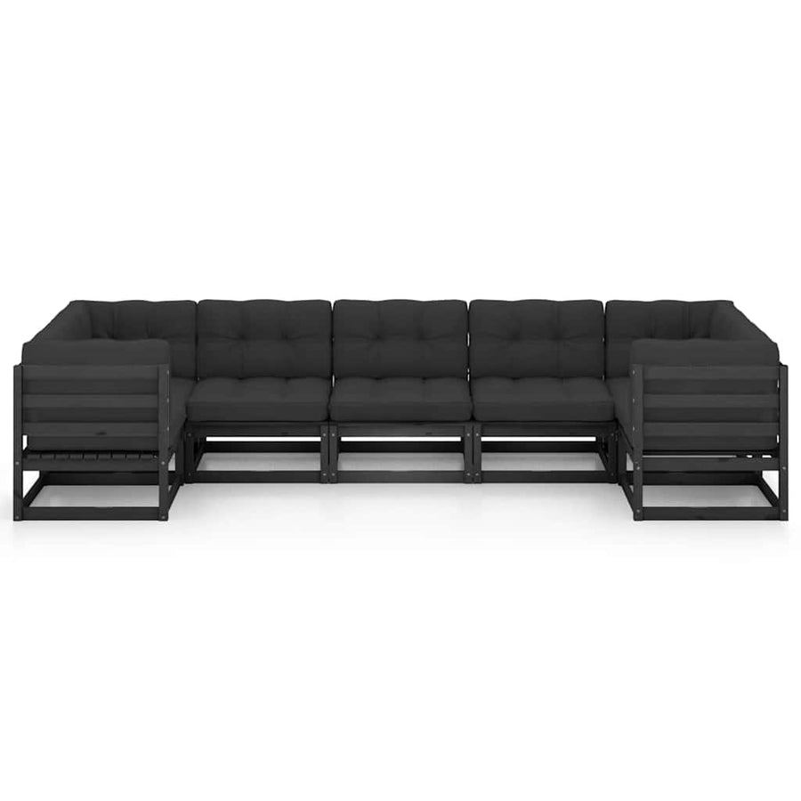 7 Piece Garden Lounge Set with Cushions Black Solid Pinewood