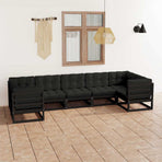 7 Piece Garden Lounge Set with Cushions Black Solid Pinewood