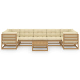 8 Piece Garden Lounge Set&Cushions Honey Brown Solid Pinewood - Low Angle