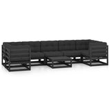 8 Piece Garden Lounge Set with Cushions Black Solid Pinewood - Front View