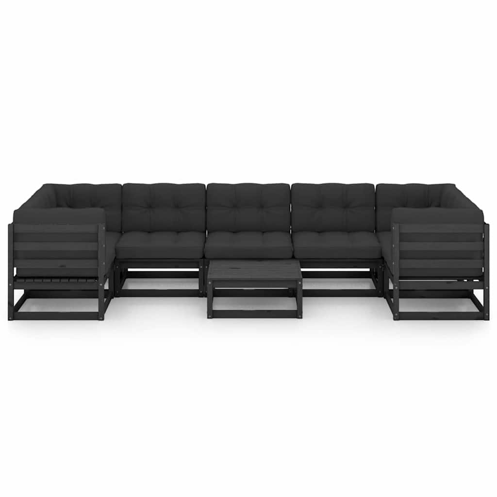 8 Piece Garden Lounge Set with Cushions Black Solid Pinewood