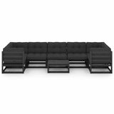 8 Piece Garden Lounge Set with Cushions Black Solid Pinewood - Low Angle