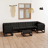 8 Piece Garden Lounge Set with Cushions Black Solid Pinewood