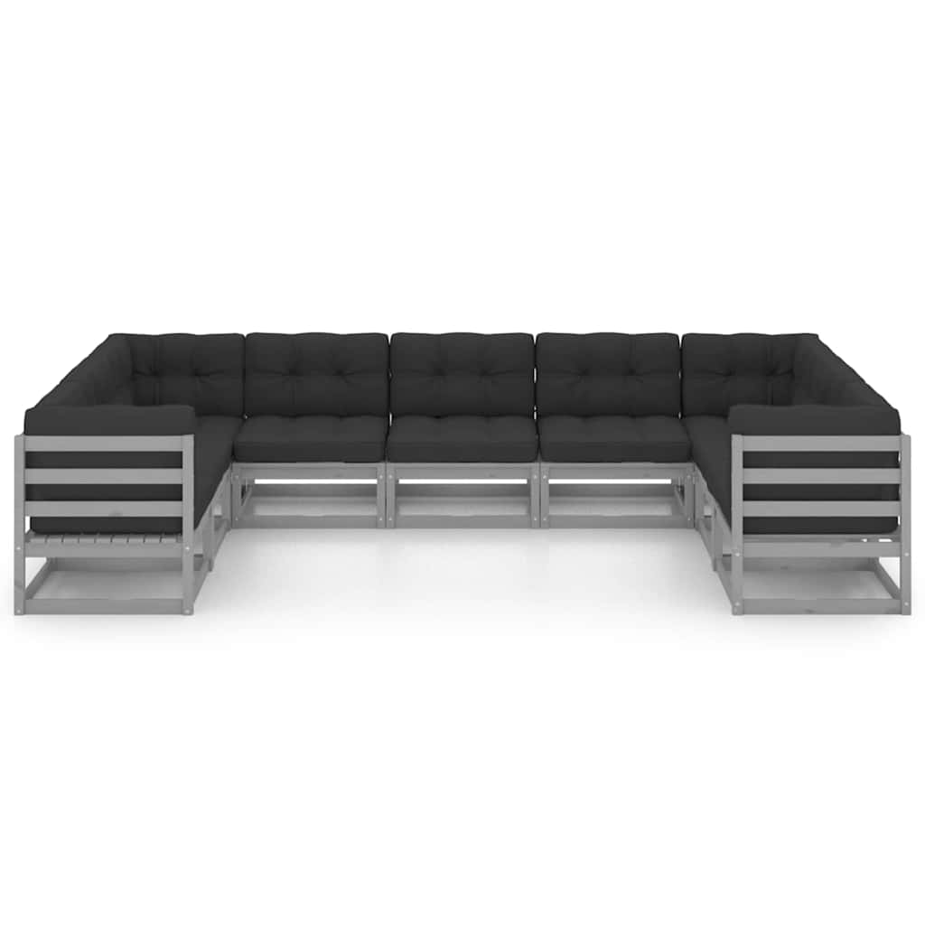9 Piece Garden Lounge Set with Cushions Grey Solid Pinewood