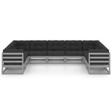 9 Piece Garden Lounge Set with Cushions Grey Solid Pinewood