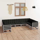 9 Piece Garden Lounge Set with Cushions Grey Solid Pinewood
