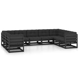 9 Piece Garden Lounge Set with Cushions Black Solid Pinewood - Front View
