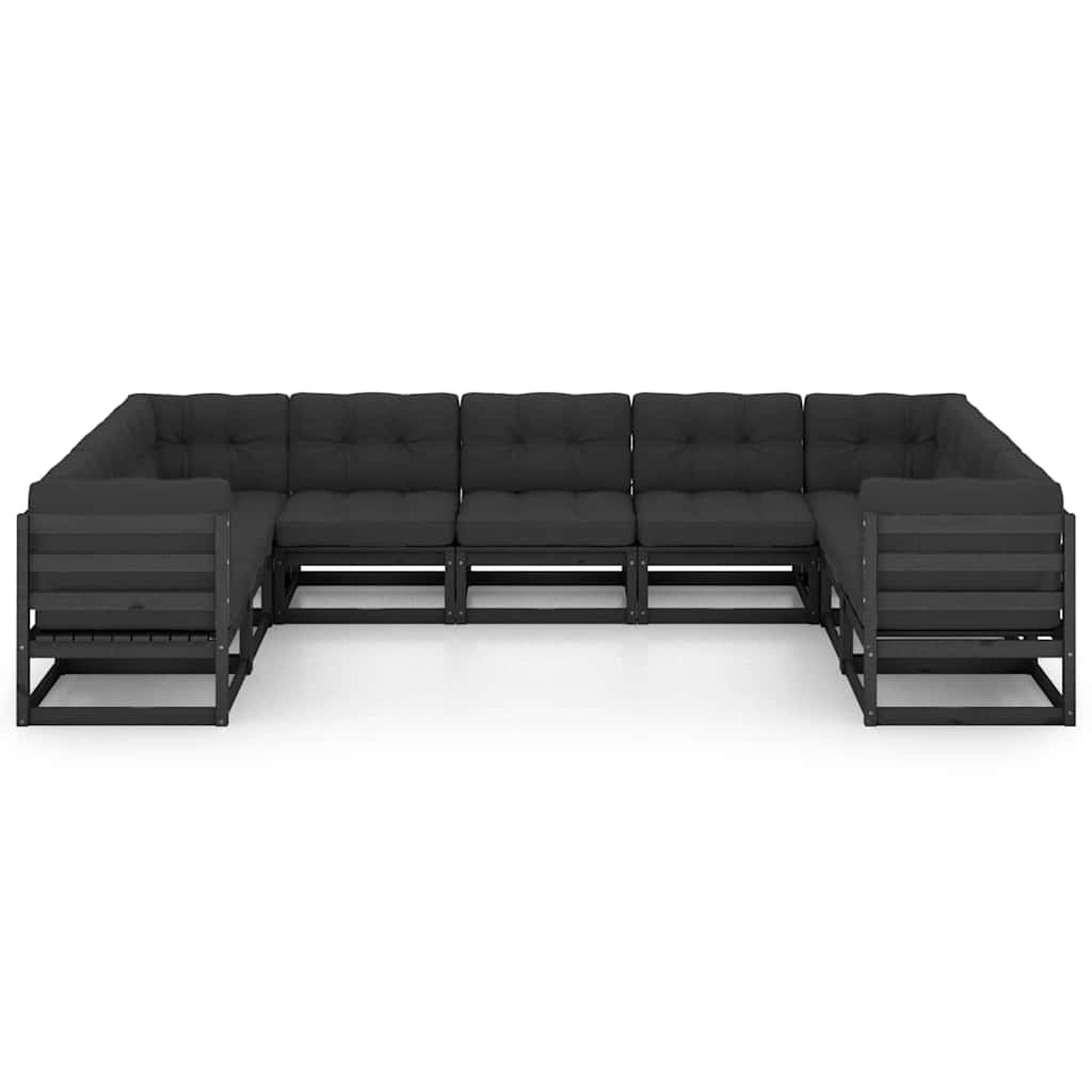 9 Piece Garden Lounge Set with Cushions Black Solid Pinewood