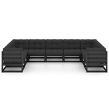 9 Piece Garden Lounge Set with Cushions Black Solid Pinewood