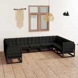 9 Piece Garden Lounge Set with Cushions Black Solid Pinewood