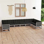 10 Piece Garden Lounge Set with Cushions Grey Solid Pinewood
