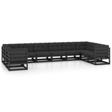 10 Piece Garden Lounge Set with Cushions Black Solid Pinewood - Front View