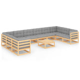 11 Piece Garden Lounge Set with Cushions Solid Pinewood - Front View