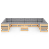 11 Piece Garden Lounge Set with Cushions Solid Pinewood - Low Angle