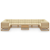 11 Piece Garden Lounge Set&Cushions Honey Brown Solid Pinewood - Low Angle
