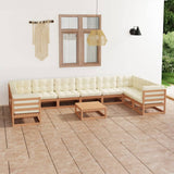 11 Piece Garden Lounge Set&Cushions Honey Brown Solid Pinewood